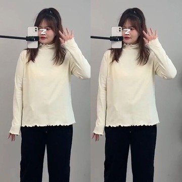 L-5XL 大尺碼上衣 德絨半高領木耳邊打底衫 大碼女裝 內搭衣 秋冬上衣 長袖上衣 打底衫 德絨