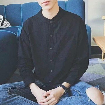 特賣??【MLM】??簡約日系休閒長袖襯衫 M-2XL 棉質 素色 素面 寬鬆 百搭 韓版潮流棉麻襯衫 韓國衣著 襯衫男