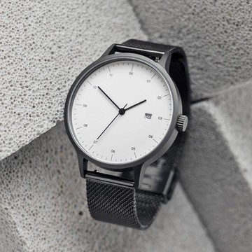 BIJOUONE彼樹灣B30深灰表殼極簡男女款不鏽鋼帶日歷精鋼防水手錶