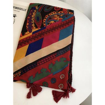 腰果花民族風沙漠旅行圍巾沙灘防曬披肩 西藏流蘇棉麻紗巾海灘