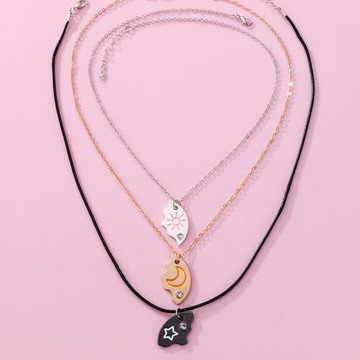 閨蜜項鏈三人款月亮星星好朋友項鏈姐妹友誼套裝圓形吊墜生日禮物