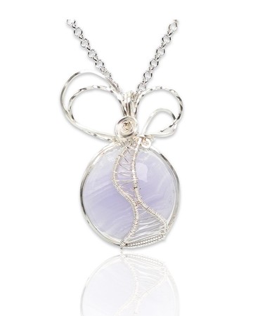 寶麗金珠寶-天然藍紋瑪瑙銅線編織墜