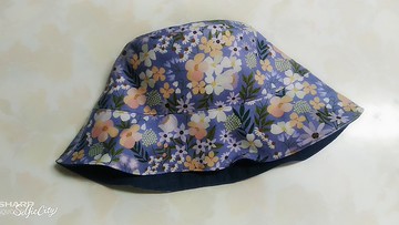 紫色 小碎花 薄牛仔雙面漁夫帽 遮陽帽