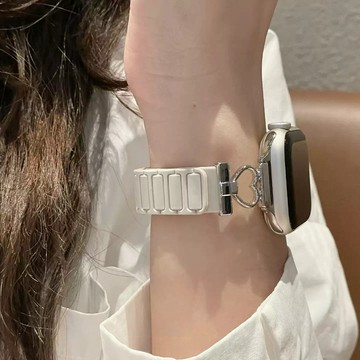 愛心扣 細款磁吸矽膠錶帶 適用 Apple Watch 11 錶帶 s10 9 8 7 6 SE 蘋果手錶錶帶 46mm