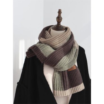 日系針織撞色粗毛線圍巾情侶百搭個性圍脖2025韓國冬季新款加厚