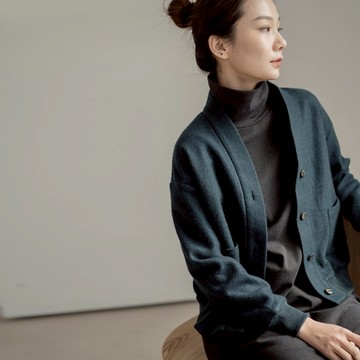 針葉樹綠 羊毛呢輕便基礎通勤開衫 O190547