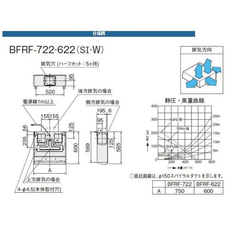 レンジフード BFRFシリーズ(ターボファン) 間口60cm BFRF-622SI シルバー キッチン   LIXIL サンウェーブ - 2