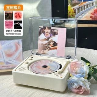 （爆款熱賣）（國際精品）【免運】複古cd機便捷式藍芽因響播放器專輯光蝶黑膠倡騙機壹體播放器便攜