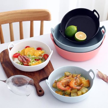 北歐風家用簡約雙耳菜盆創意防燙日式陶瓷餐具沙拉碗湯盆大湯碗