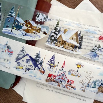一窗冬雪 - PET和紙膠帶雪景插畫DIY手帳日誌裝飾素材