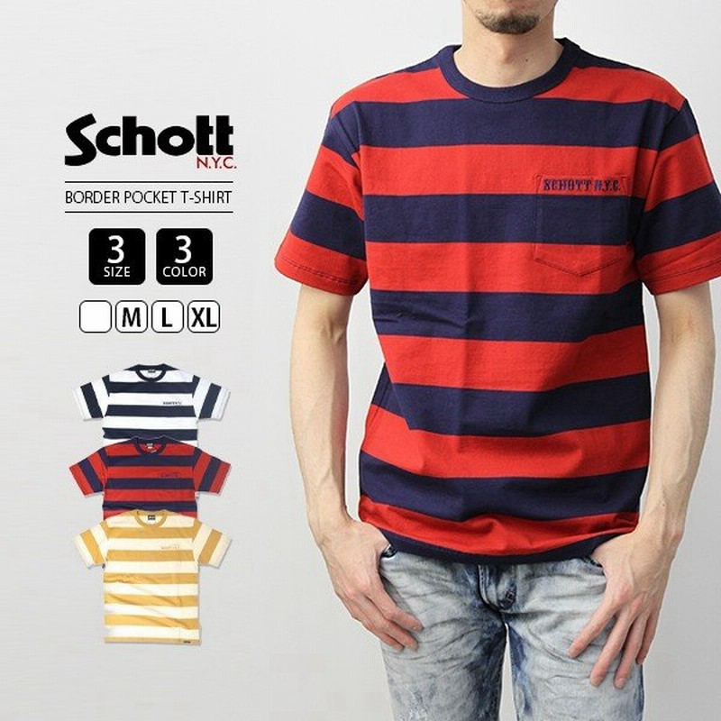 Schott Tシャツ ショット Tシャツ ボーダー ポケt 半袖 S S Tee プリントtシャツ メンズ トップス 通販 Lineポイント最大get Lineショッピング