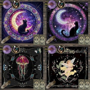 🔥臺灣熱賣好物🔥星空貓咪 桌布taluo 專業級 推牌絨布 神秘儀式魔法 遊戲桌遊專用 桌墊 8CBS