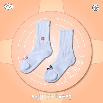 #KEEP X HOWDE LAB SOCKS 白粉 白黑 微笑 經典 厚底 緩震 運動 長襪 籃球襪【25AW08】