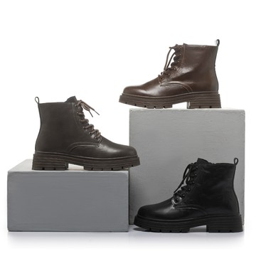 小時光 復古皺感皮革綁帶厚底短靴 黑 (7D3106)