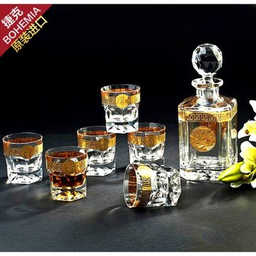 捷克進口波西米亞鑲真金水晶威士忌酒具7件套酒具套裝洋酒杯酒瓶