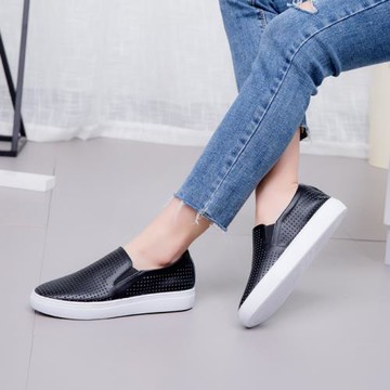 2025新款鏤空樂福鞋女透氣夏真皮一腳蹬懶人鞋平底小白鞋休閑單鞋