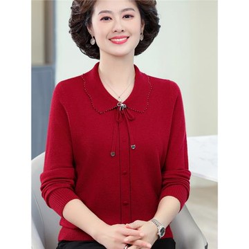 女士上衣服領喜婆媽結婚宴禮服穿紅色平時可穿本命年馬年26羊毛衫