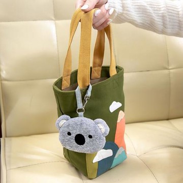臺灣啵啵貓 121507 可愛無尾熊純棉布手提包綠色新款水壺袋水杯套