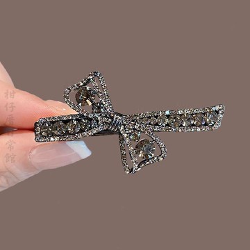 🔥2件9折🍊臺北出貨🍊可開發票超閃精緻黑色水鑽蝴蝶結鴨嘴夾髮夾女簡約氣質合發卡側邊劉海夾