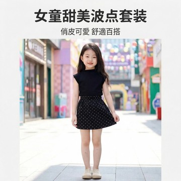 Mimo⭐現貨🌈 童裝 女童套裝 夏季 短袖T恤 波點短裙 半身裙  韓版 中小童 短裙套裝