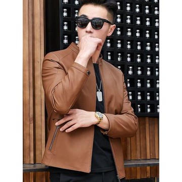 進口真皮皮衣男綿羊皮薄款立領皮夾克修身休閑海寧潮流軟皮外套秋