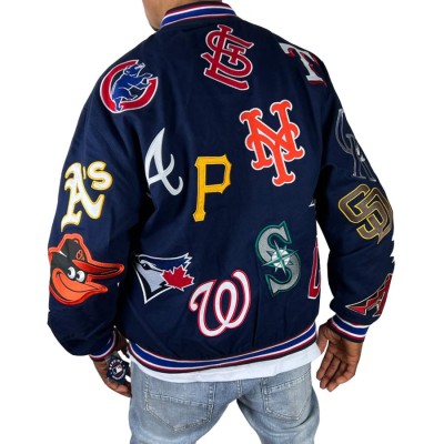 jhDesign MLB ALL OVER PATCH ツイル ジャケット メジャーリーグ ロゴ