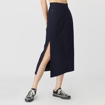 側開衩小心機過膝長裙(黑藍)-女