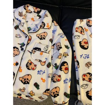 蠟筆小新睡衣男女款秋冬珊瑚絨加厚加絨家居服情侶可愛ins風套裝