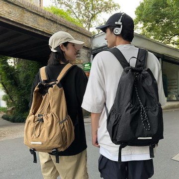 2024新款束口抽繩雙肩包男士尼龍包大學生戶外運動旅行背包書包女