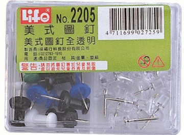 LIFE 金徠福 豪華型 美式圖釘15支入、透明美式圖釘15支入 NO.2205