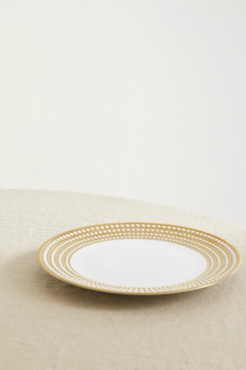 L'Objet - Perlée 32cm Gold-plated Porcelain Charger Plate - White - one size