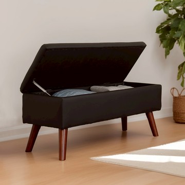 【Homelike】喜家居掀蓋皮革收納椅凳-星辰黑(2407)