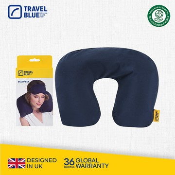 【Travel Blue 藍旅 】充氣頸枕+舒適眼罩=安心睡眠組 附收納袋 (頸枕表布可拆洗) (全球保固36個月)
