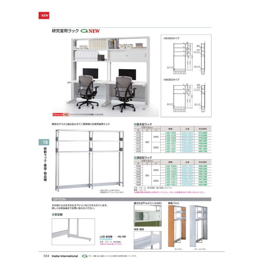 研究室用ラック基本 LAB-1124 ホワイト 品番 E09512W3 イナバ 稲葉