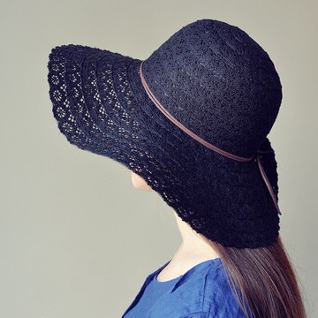 日系春夏時尚蕾絲蝴蝶結甜美防曬遮陽帽女海邊沙灘可折疊大檐草帽1入