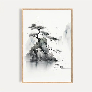 松石煙波 / 日式水墨山水松石裝飾畫