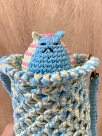 藍綠橫條貓貓 編織 手做 吊飾