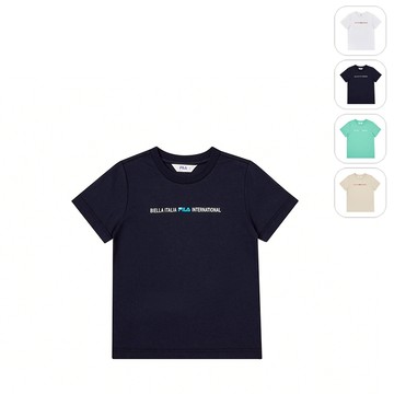 【FILA】KIDS 孩童款 短袖棉質圓領T恤-丈青 1TEY-4400-NV