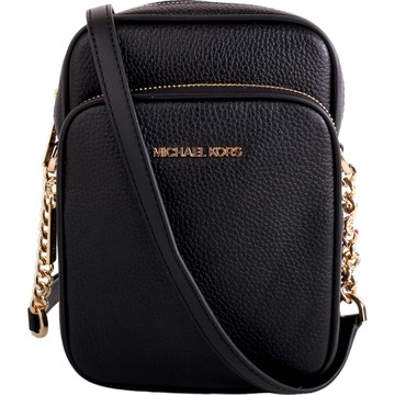 MICHAEL KORS-前口袋荔枝紋皮革斜背手機包(素面黑)