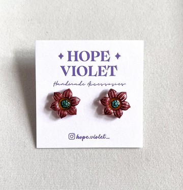 金屬色復古紅色花朵耳環- Metallic Red Flowers Earrings