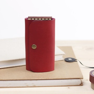 6孔真皮鑰匙包/鑰匙圈 -- 酒紅色