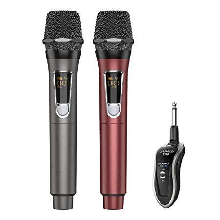 JAMELO Wireless Microphone, Dual Handheld Dynamic Microphone System with Rechargeable Receiver 4” Plug, for Karaoke,Singing,DJ,Church,Wedding,Party