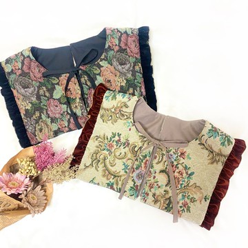 經典絨面荷葉邊緹花假領 (黑色)