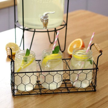 梅森杯收納架 Mason Jar三只裝 鐵藝提手架木質提手架梅森罐