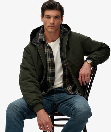 Superdry Men's Canvas Surplus Hooded Jacket Green Size: M