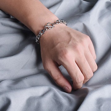手鏈男純銀小眾設計情侶一對O形扣歐美嘻哈ins個性手飾女潮冷淡風