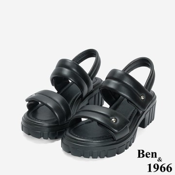Ben&1966柔軟羊皮舒適雙帶輕量厚底涼鞋-黑(246751)