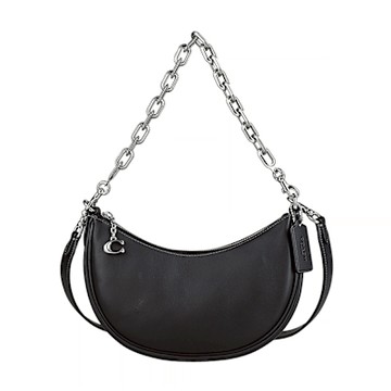 COACH Mira C字LOGO滑面皮革鍊帶拉鍊肩背斜背半月包(黑)