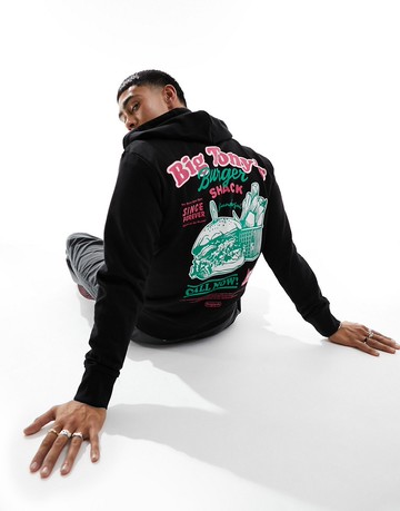Jack & Jones hoodie with burger back print in black
