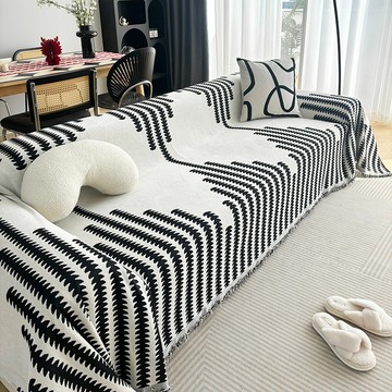 簡約雪尼爾沙發巾 現代簡約全包沙發蓋布 條紋 四季通用 中古高級感 客廳沙發罩布